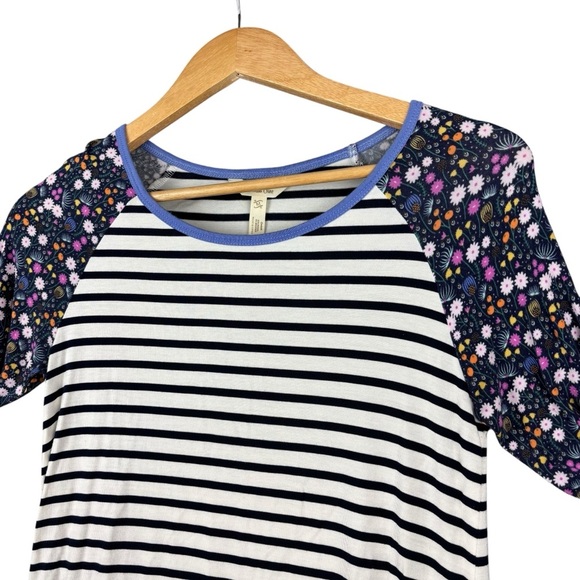 EUC Matilda Jane Adventure Begins Heartbeat Navy/White Striped Raglan top Sz M - Picture 3 of 10